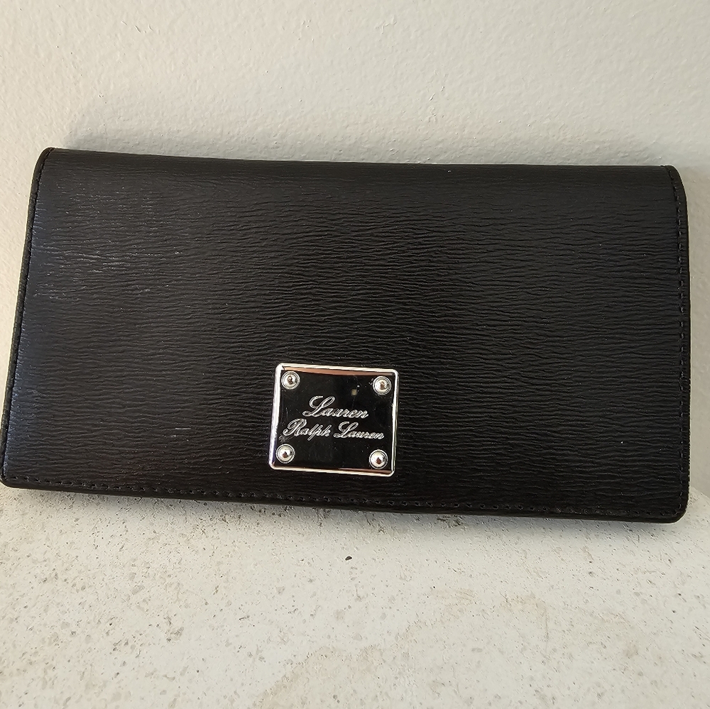 Ralph Lauren Black Leather Wallet with Silver Plaque